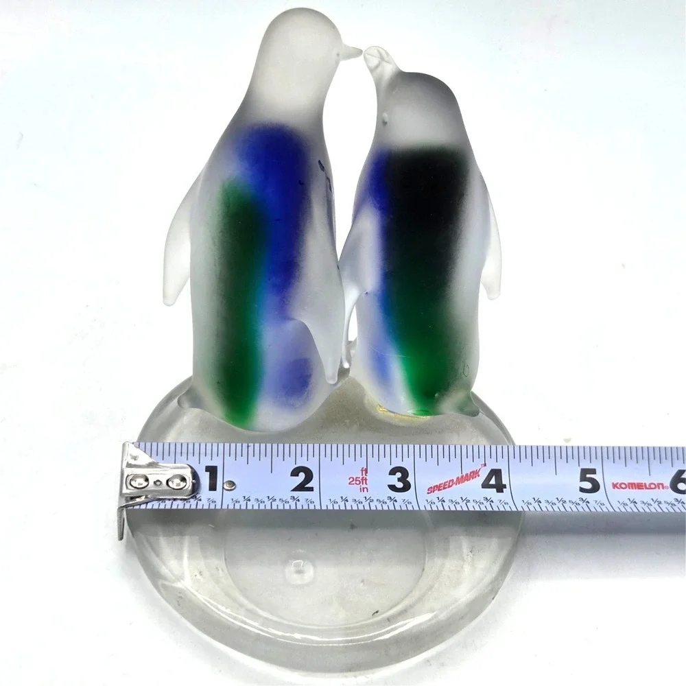 Penguin Tealight Candle Holder Partylite Frosted Clear Blue Green Glass‎